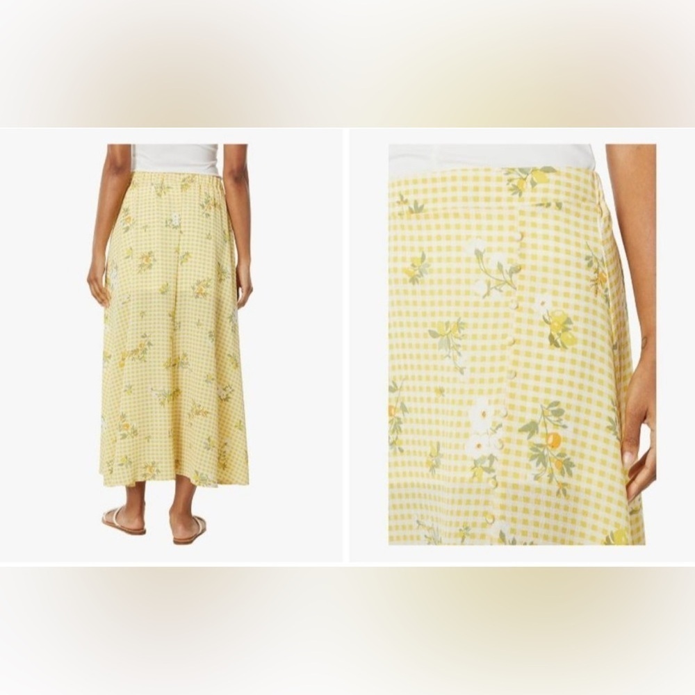 BCBGeneration - Yellow Lemon Gingham Cottagecore Maxi Skirt with Side Slit - Picture 3 of 9